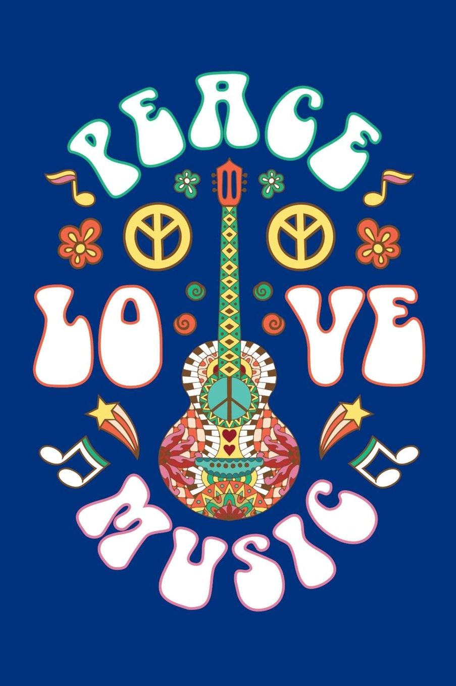 Peace Love Music: Hippie Journal, Hippies Peace Love Art Notebook Note-Taking Planner Book, Gypsy Soul Disco 70s 80s Lovers Birthday Present, Hippy Gifts for Hippie Party Festival