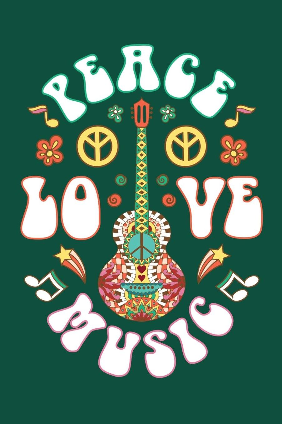 Peace Love Music: Hippie Journal, Hippies Peace Love Art Notebook Note-Taking Planner Book, Gypsy Soul Disco 70s 80s Lovers Birthday Present, Hippy Gifts for Hippie Party Festival