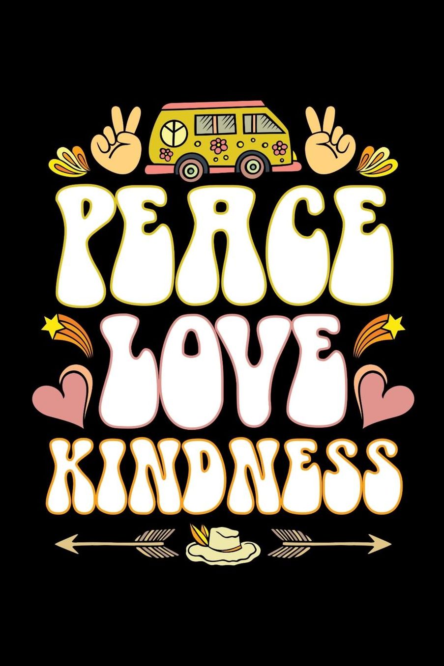 Peace Love Kindness: Hippie Journal, Hippies Peace Love Art Notebook Note-Taking Planner Book, Gypsy Soul Disco 70s 80s Lovers Birthday Present, Hippy Gifts for Hippie Party Festival