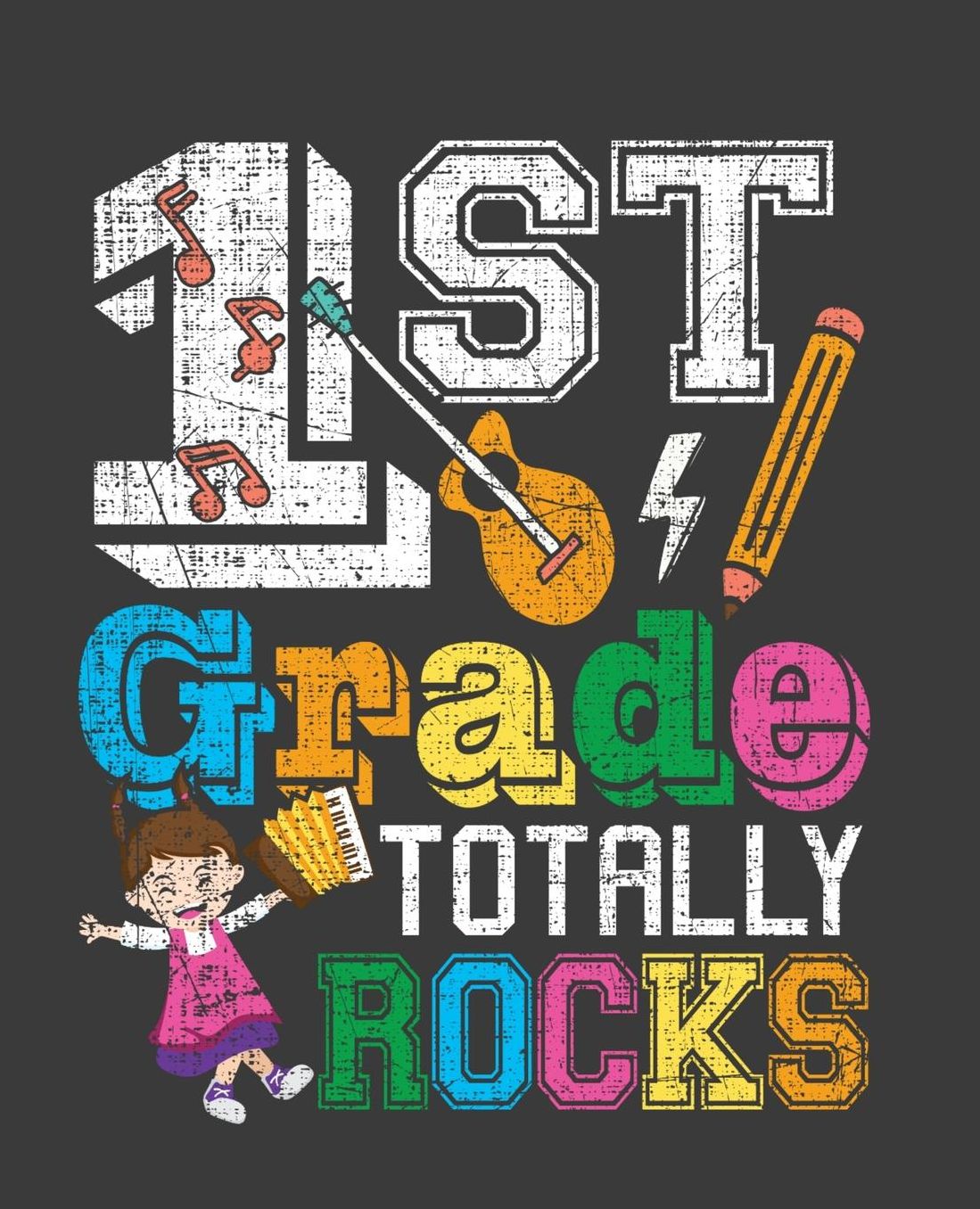 1st Grade Totally Rocks: Back To School Composition Notebook Gifts For First Grade Boys and Girls; 110 Pages, Wide Ruled 7.5 x 9.25 Distressed Matte Cover