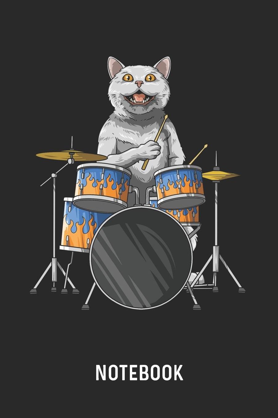 Notebook: Blank & Lined Cat Playing Drums Journal (6 x 9) For Every Drummer