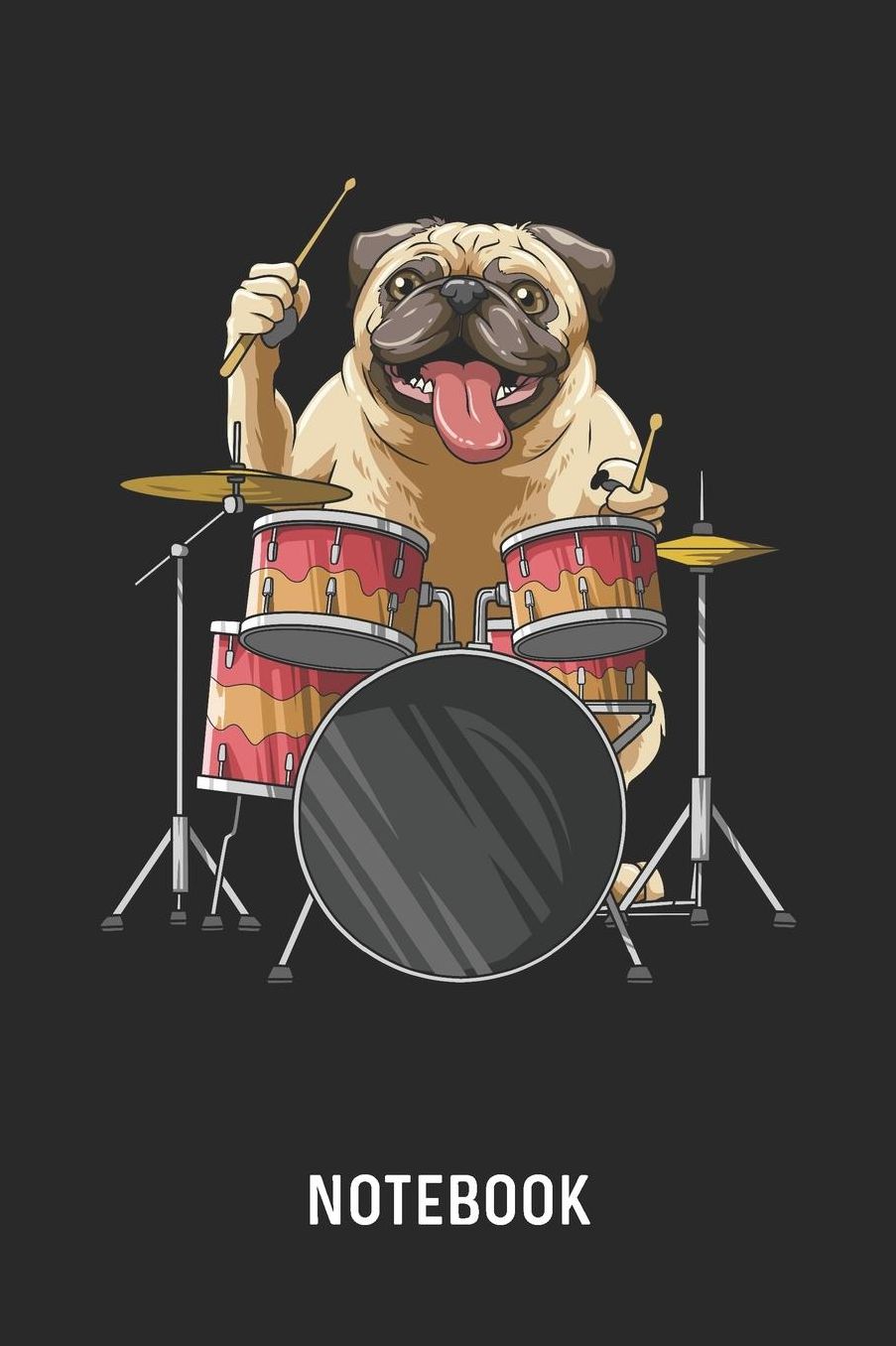 Notebook: Blank & Lined Pug Playing Drums Journal (6 x 9) For Every Dog Owner And Drummer