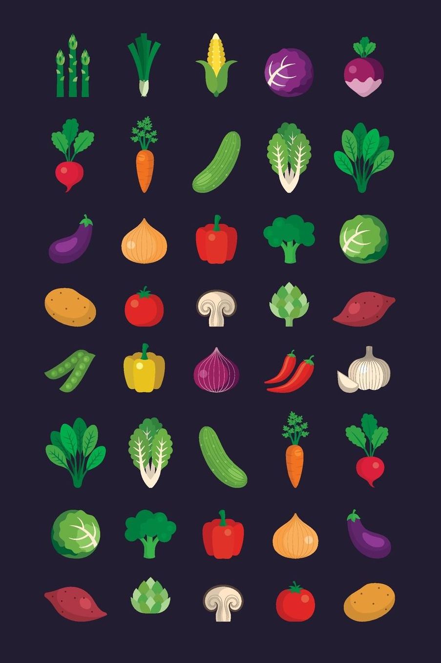 Vegetables: Graph Paper Notebook, 6x9 Inch, 120 pages