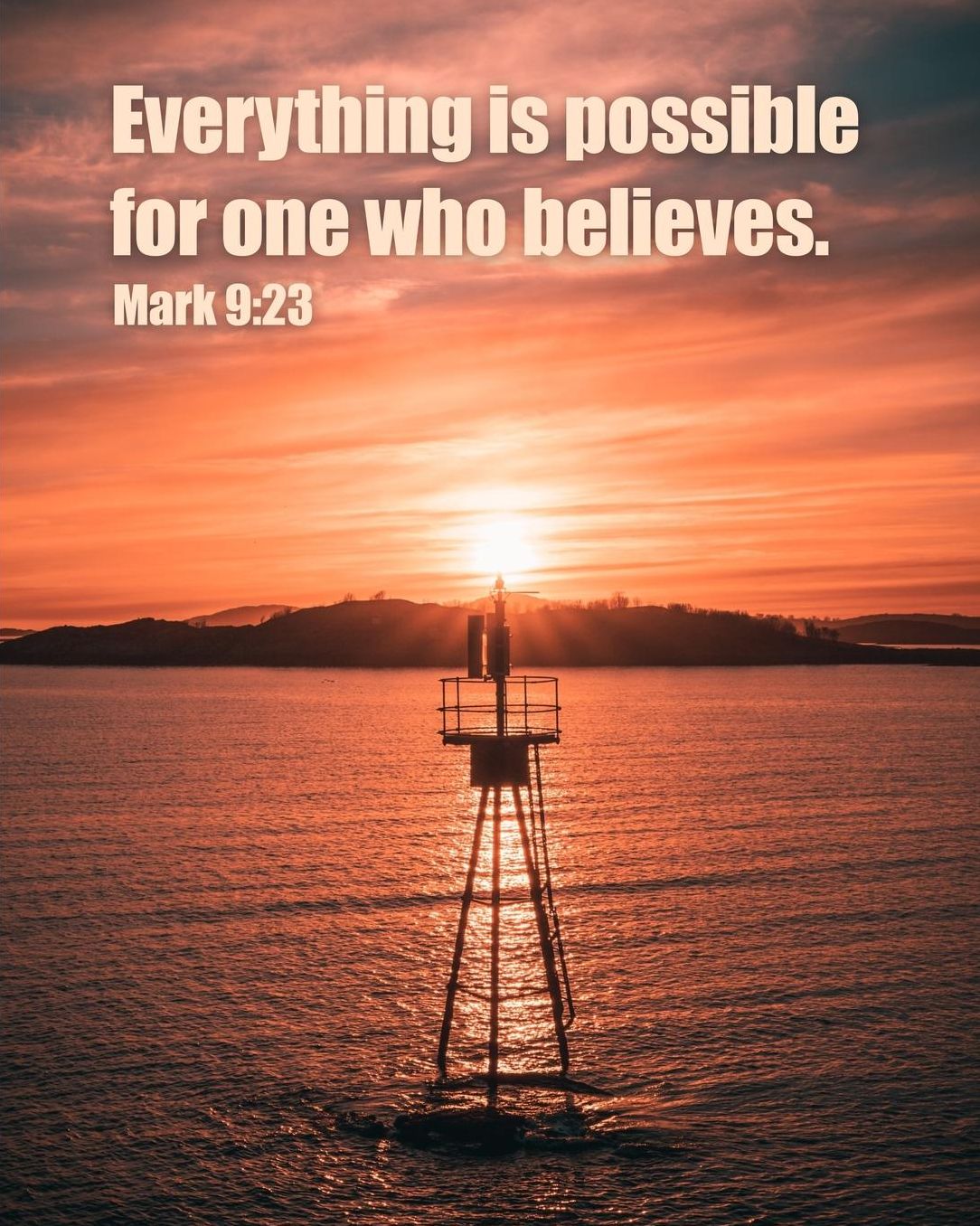 Everything is Possible for One Who Believes. Mark 9: 23: Prayer Journal for Men with Scripture Verse - Matte Cover with a Lighthouse on the Ocean - 8x10 with 110 Journal-Lined Pages