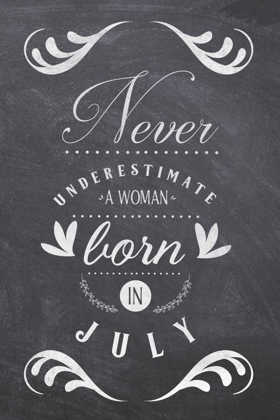 Never Underestimate A Woman Born In July: Funny Birthday Saying Quote Notebook/Journal & Diary Present and Best Friend's Gifts: 120 Lined (6x9) Pages for Writing, Sketching, and Drawing Makes Great Novelty Gag Surprise Gift