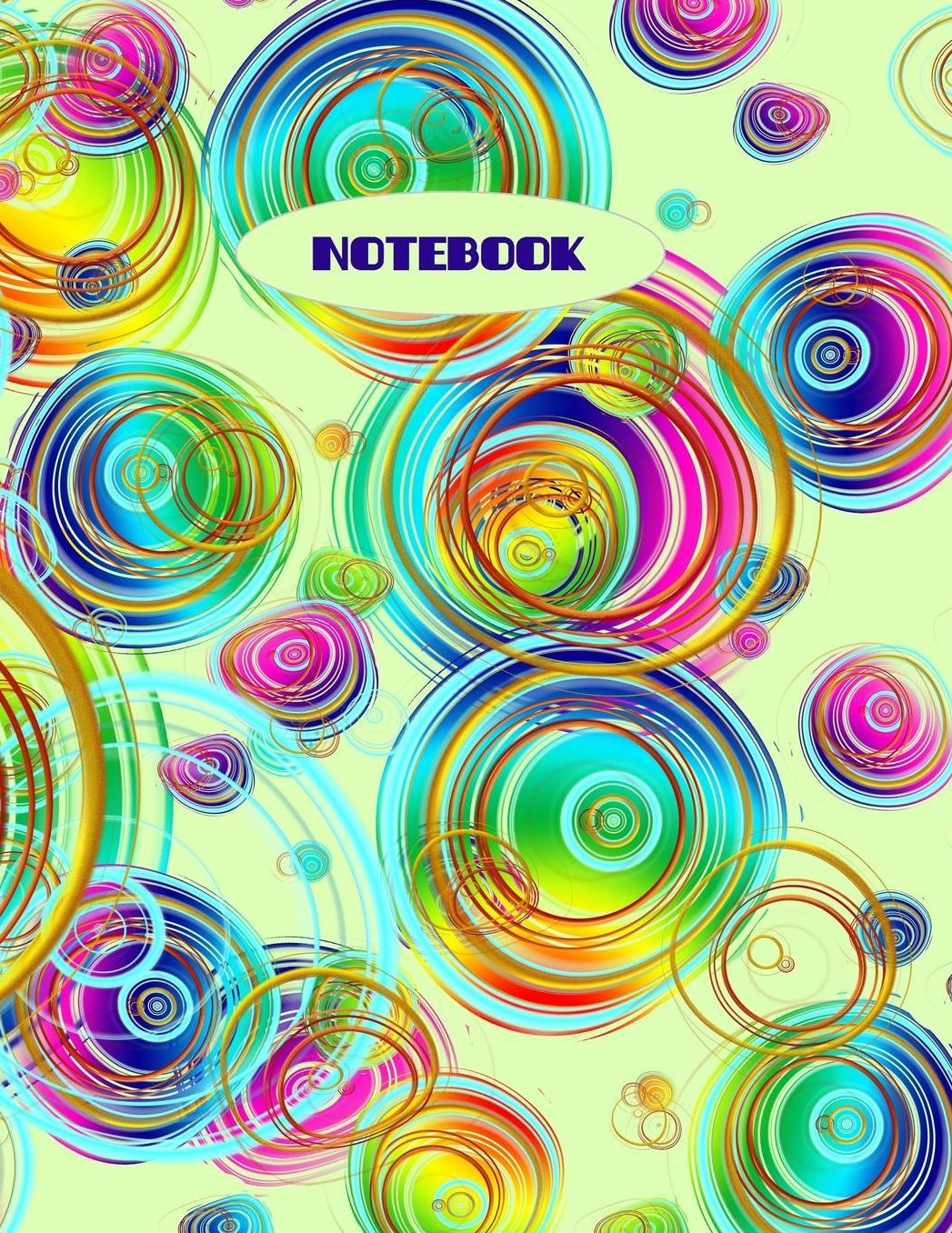 Notebook: Multi-color swirl design on cover of a large 8 1/2 by 11 inch wide ruled book - great back to school gift.