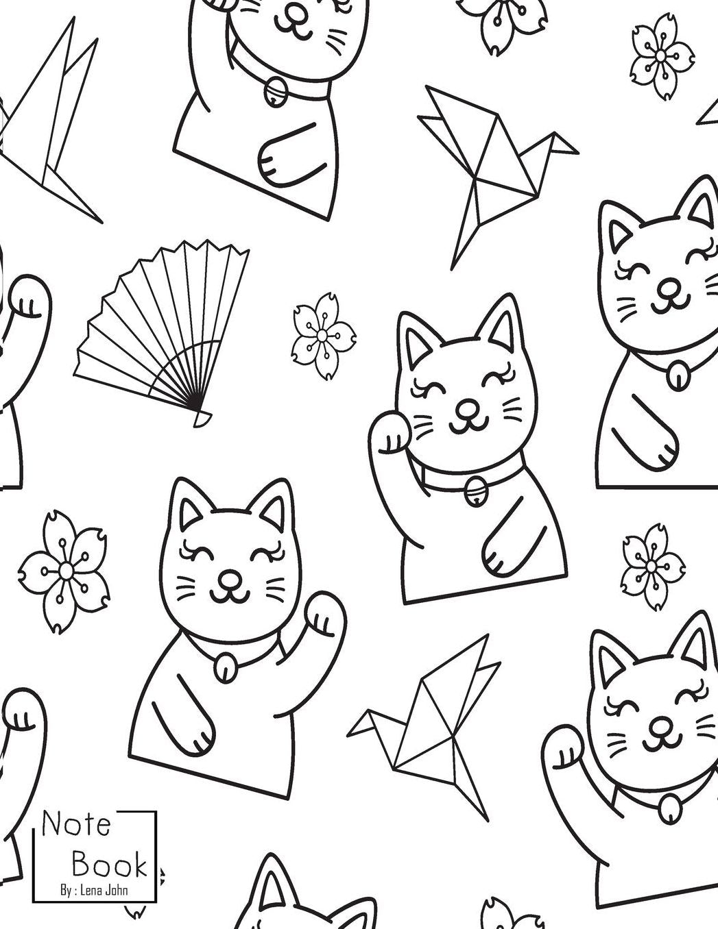 Notebook: Cute Japanese Cats Notebook and Dot Graph Line Sketch pages, Extra large (8.5 x 11) inches, 110 pages, White paper, Sketch, Draw and Paint (Notebooks for Girls)