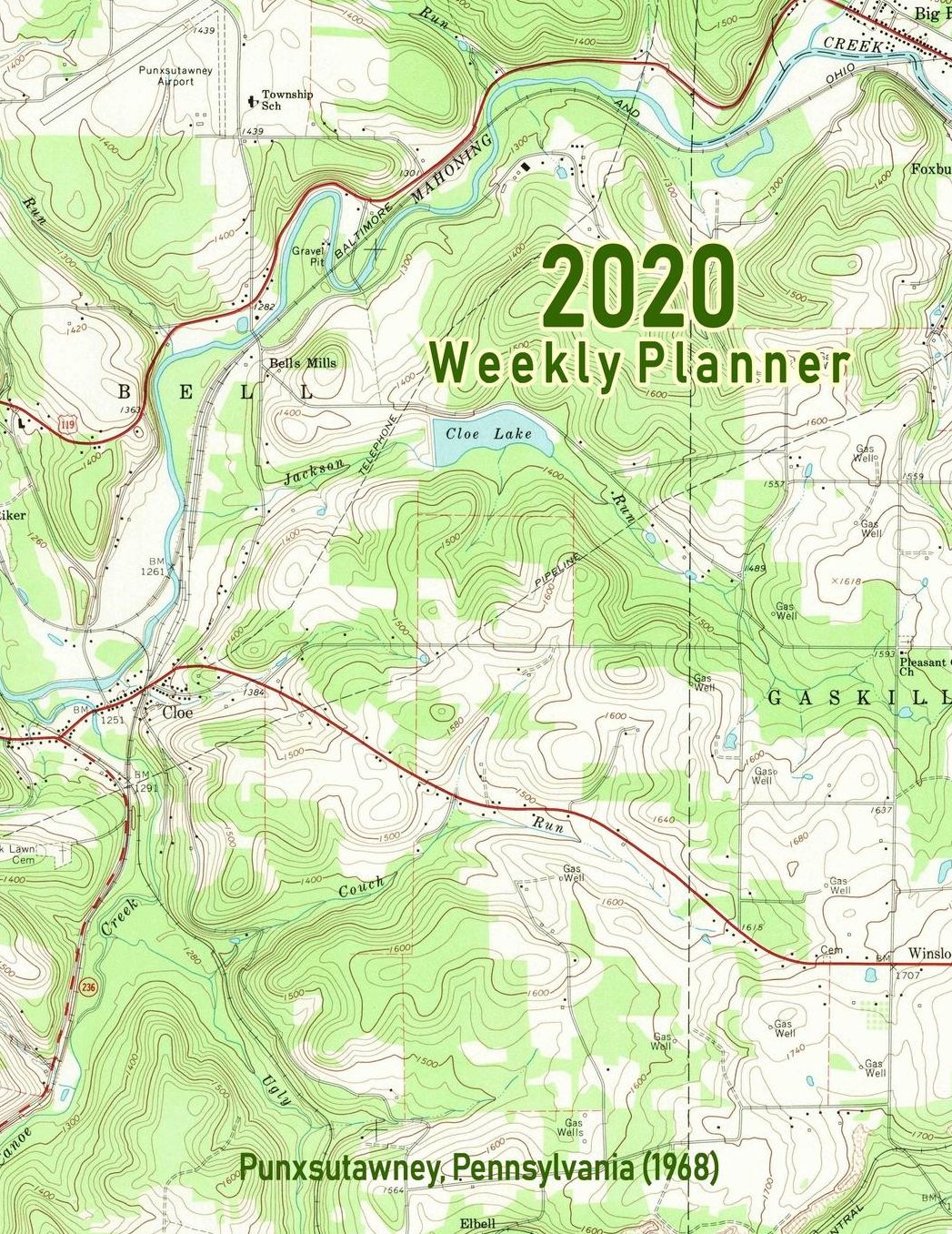 2020 Weekly Planner: Punxsutawney, Pennsylvania (1968): Vintage Topo Map Cover
