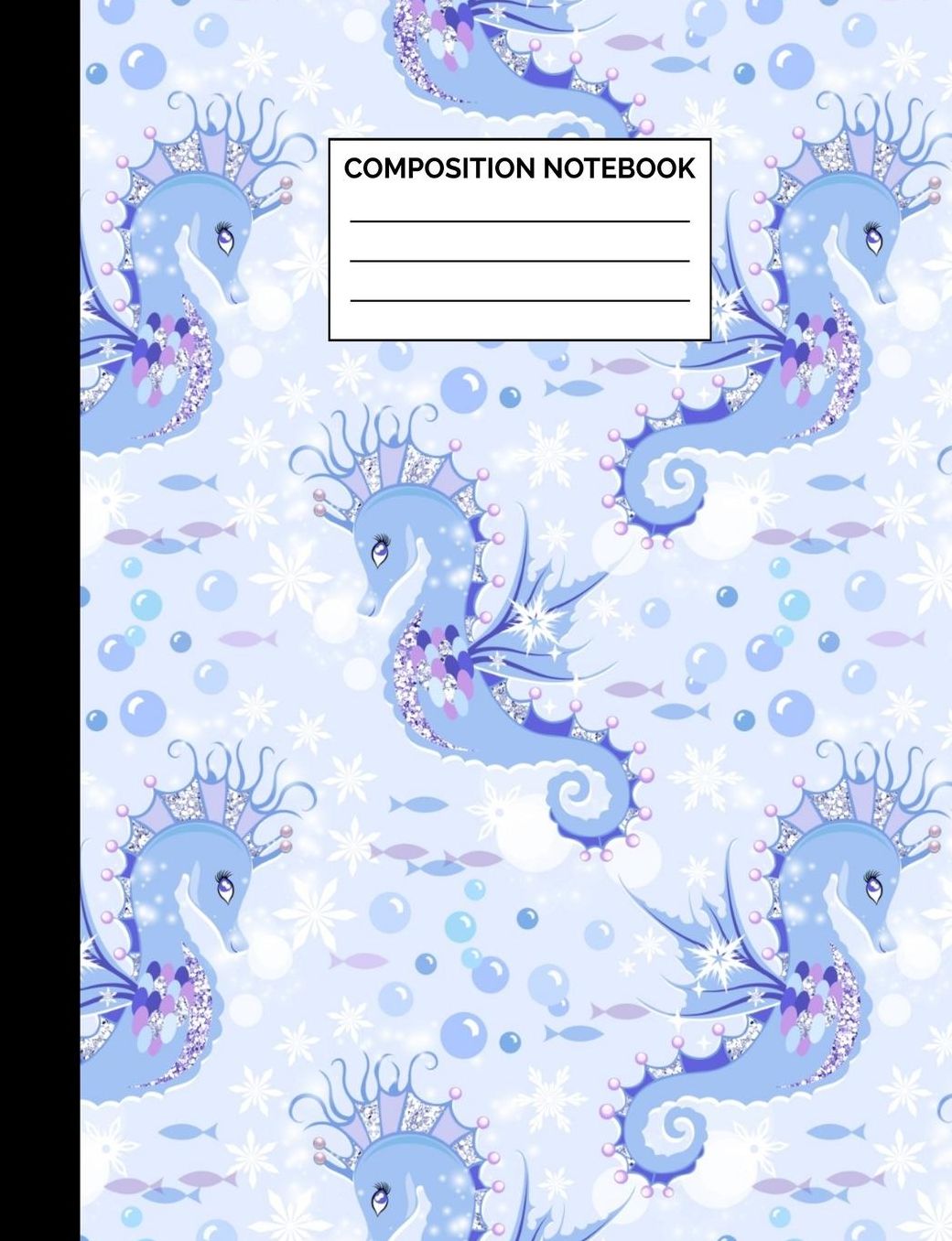 Composition Notebook: Lavender Seahorse Princess Wide Ruled Lined Note Book - Pretty Purple Journal with Lines for Kids, Girls, Teens, Students or Teachers to Write In at School, Work, Home, Office - 100 Lined Pages / 50 Sheets - Size 7.44 x 9.69