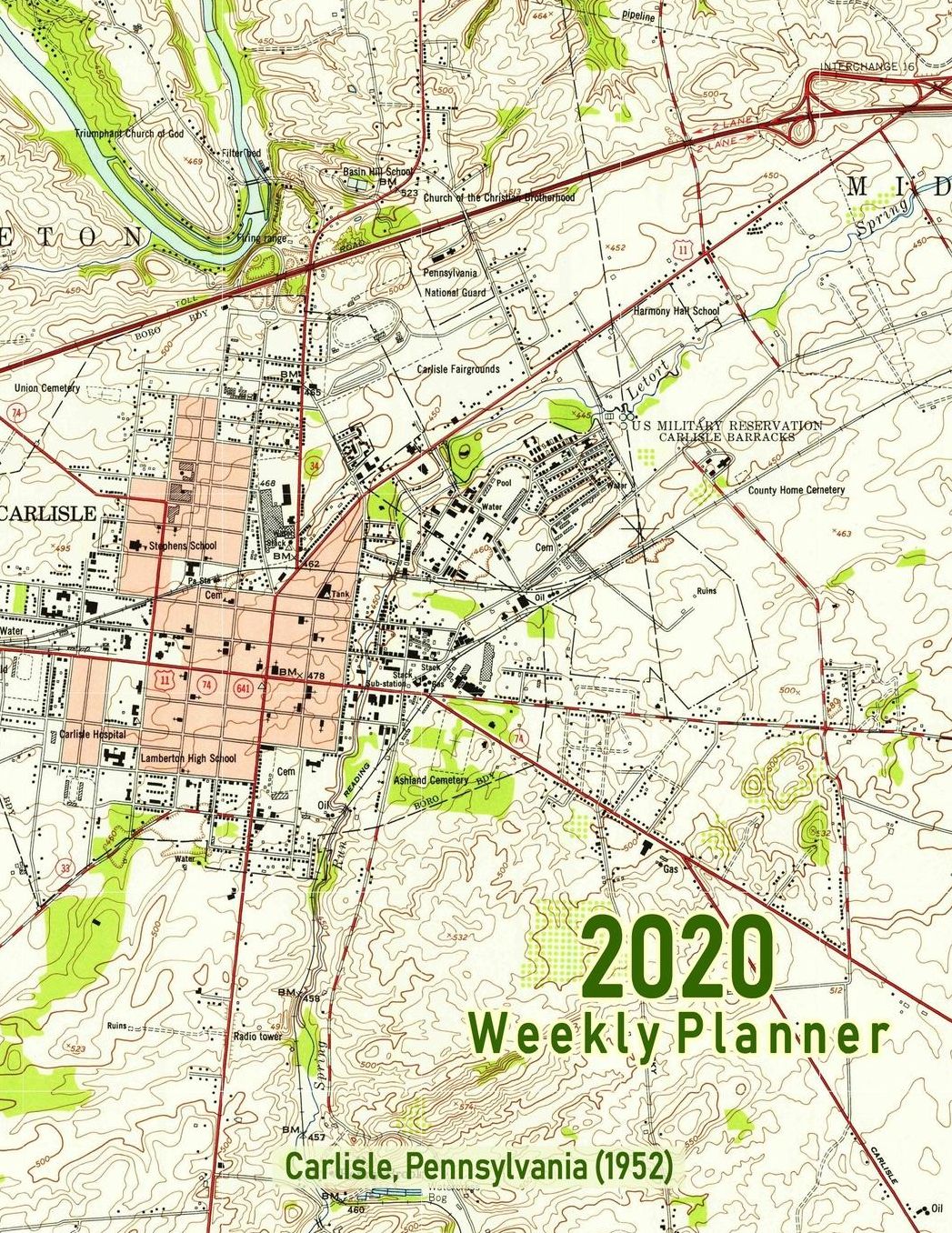 2020 Weekly Planner: Carlisle, Pennsylvania (1952): Vintage Topo Map Cover