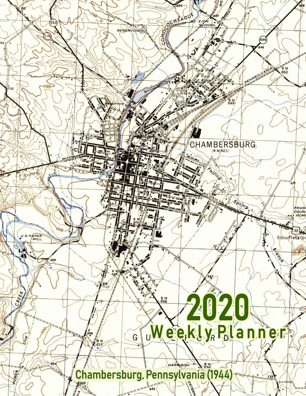 2020 Weekly Planner: Chambersburg, Pennsylvania (1944): Vintage Topo Map Cover