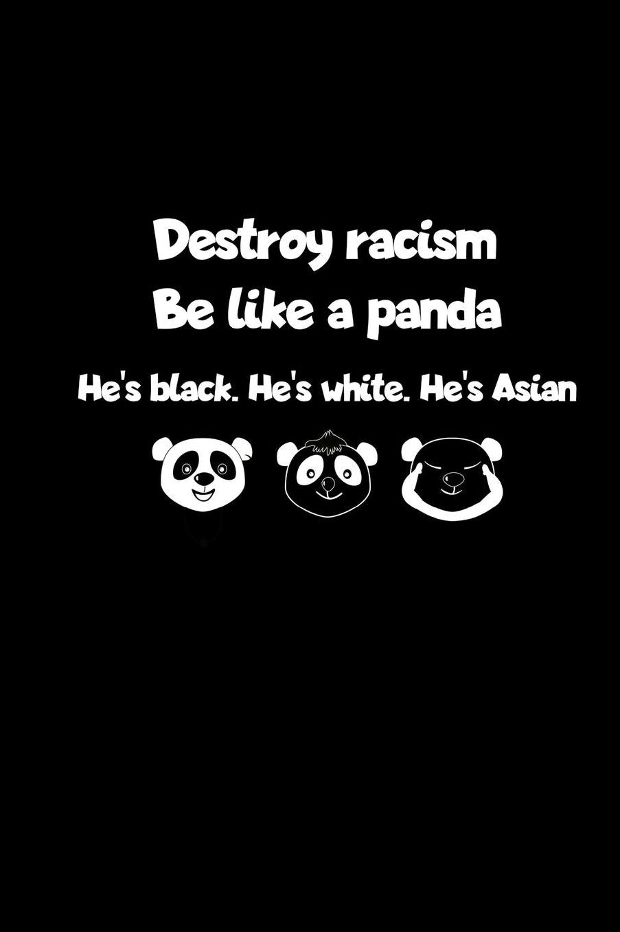 Destroy Racism Be Like A Panda: Notebook 6x9 Lined Against Nazis Anti-Facism & Anti-Semitism Journal Planner Gift For Teacher & Students