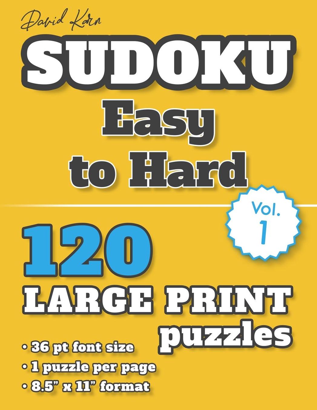 David Karn Sudoku - Easy to Hard Vol 1: 120 Puzzles, Large Print, 36 pt font size, 1 puzzle per page
