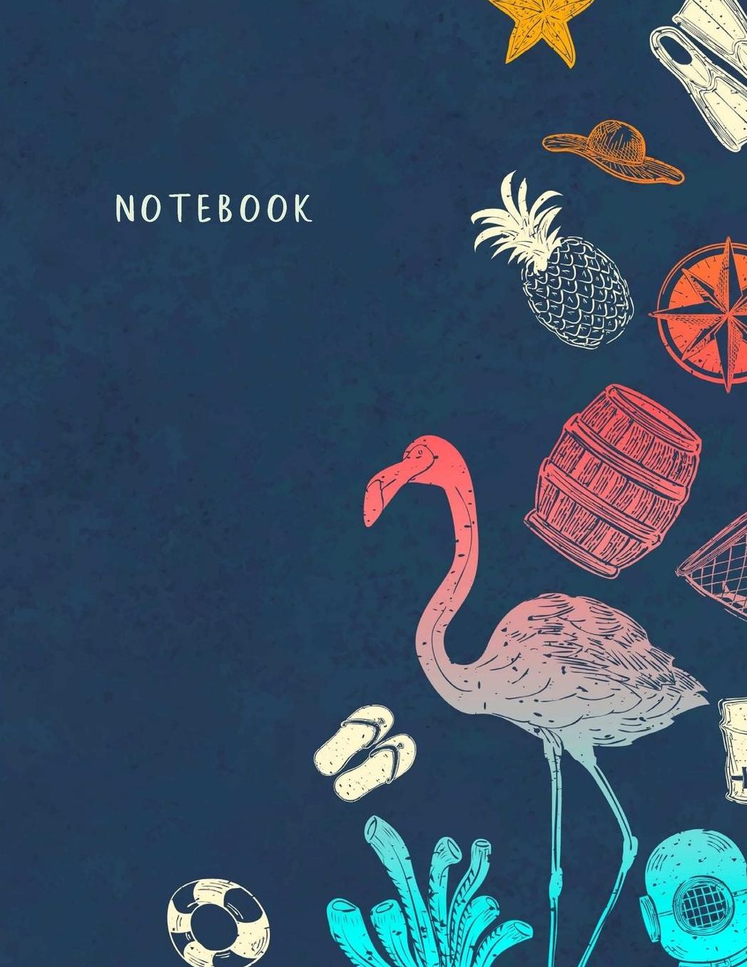 Notebook: Large format (letter size). 120 Lined pages. Wide ruled. Ideal for School notes, Journaling, Hand lettering or Calligraphy practice. Perfect gift. 8.5' x 11.0'. (Simple summer themed design with flamingo. Soft matte cover).