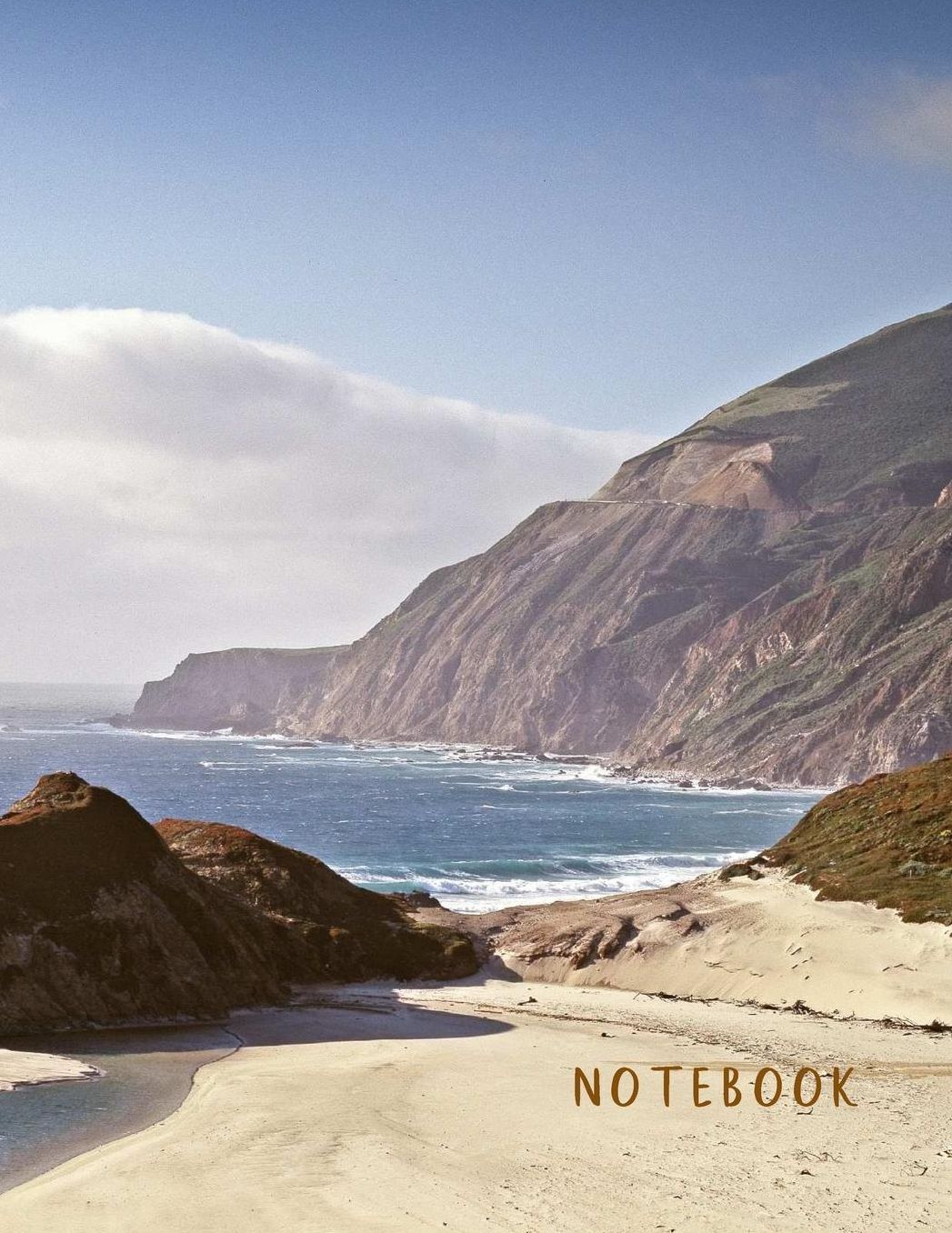 Notebook: Large format (letter size). 120 Lined pages. Wide ruled. Ideal for School notes, Journaling, Hand lettering or Calligraphy practice. Perfect gift. 8.5' x 11.0'. (Ocean coast, rocks. Soft matte cover).