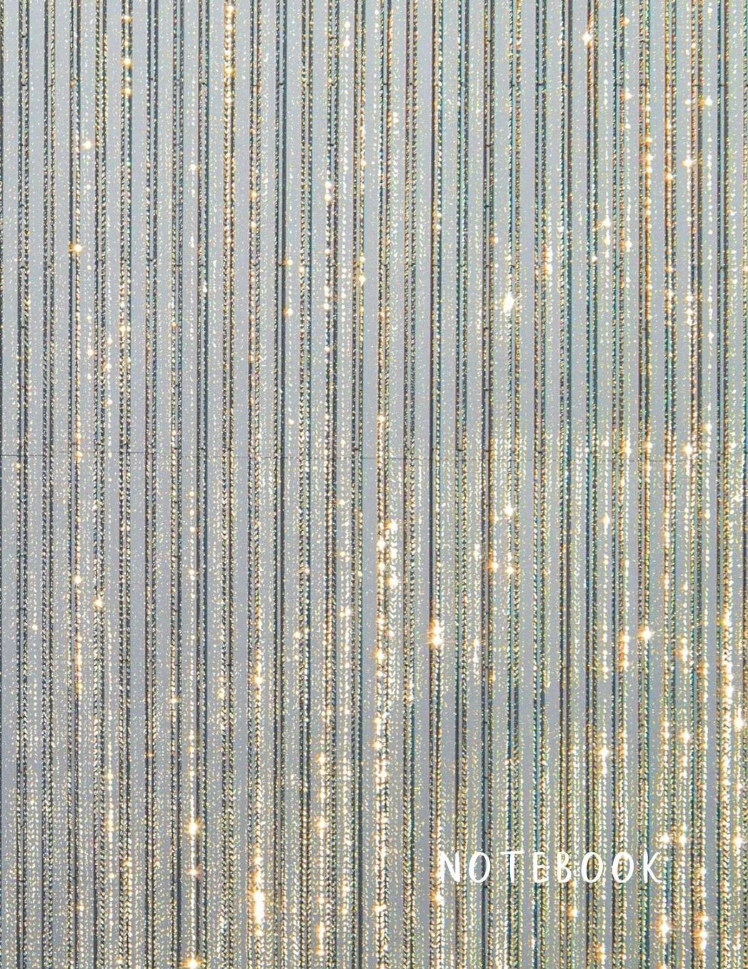 Notebook: Large format (letter size). 120 Lined pages. Wide ruled. Ideal for School notes, Journaling, Hand lettering or Calligraphy practice. Perfect gift. 8.5' x 11.0'. (Vertical lines, gold glitters. Soft matte cover).