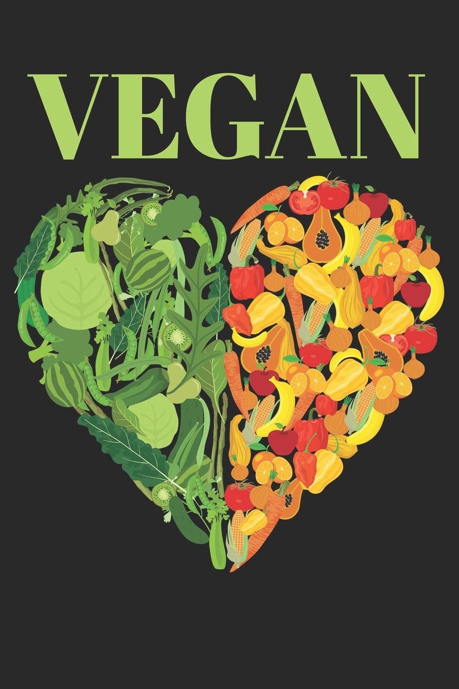 Vegan Gemï¿½se und Obst Herz: A5 Punktiertes - Notebook - Notizbuch - Taschenbuch - Journal - Tagebuch - Kochbuch - Ein lustiges Geschenk fï¿½r Freunde oder die Familie und stolze Veganer und Vegetarier