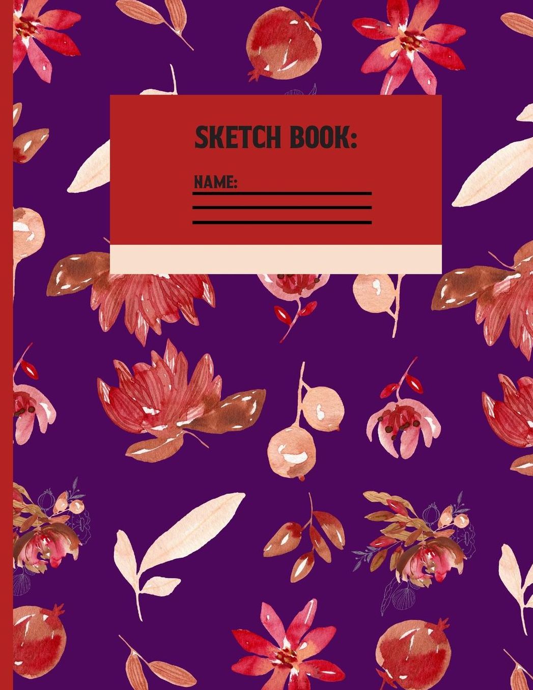 Sketchbook: Red Watercolor Floral Sketch paper to draw, and sketch in 120 pages (8.5x11 Inch).