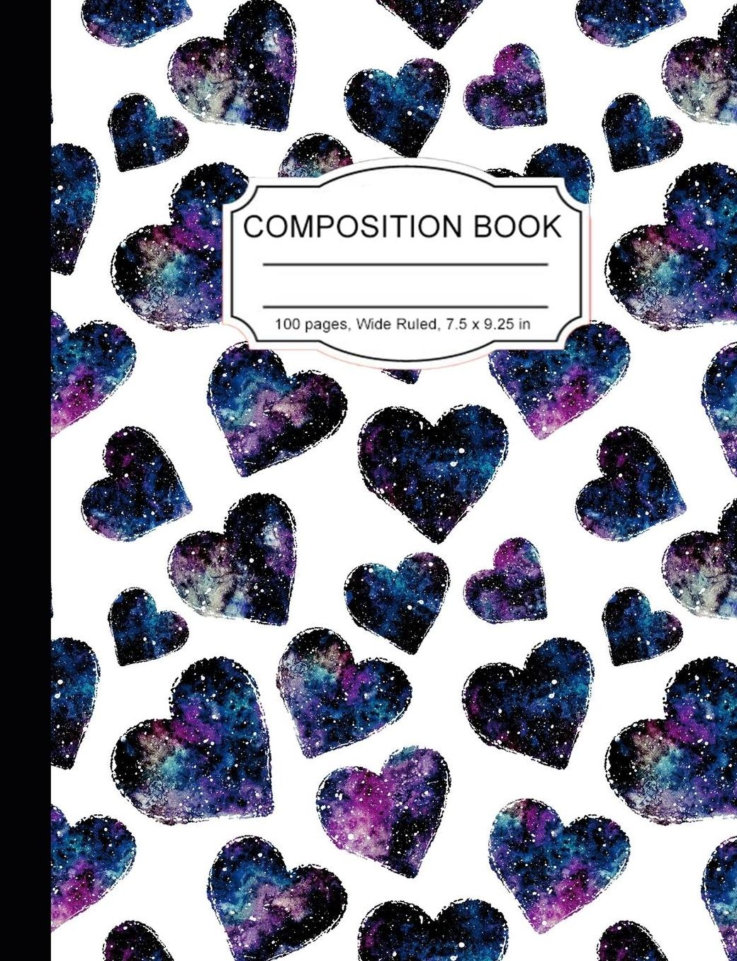 Composition Book: Magic Hearts Night Sky Meditation Wide Ruled Paper Lined Notebook Unicorn Journal for Teens Kids Students Back to School 7.5 x 9.25 in. 100 Pages