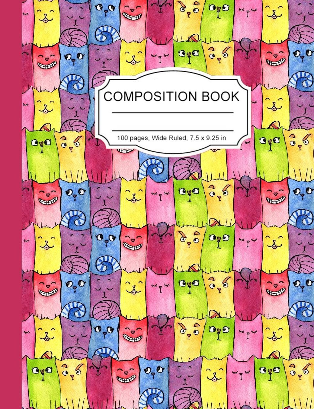 Composition Book: Colorful Kawaii Cats in Rows Wide Ruled Paper Lined Notebook Journal for Girls Teens Kids Students Back to School Cute Women 7.5 x 9.25 in. 100 Pages