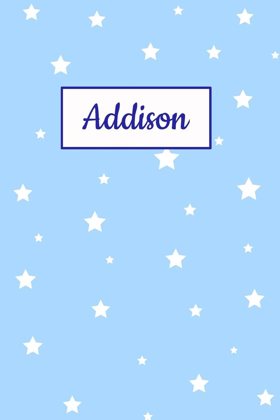 Addison: Personalized Name Journal. Wide Ruled (Lined) Writing Diary, Composition Book. Baby Blue Star Cover for Girls, Kids and Teens