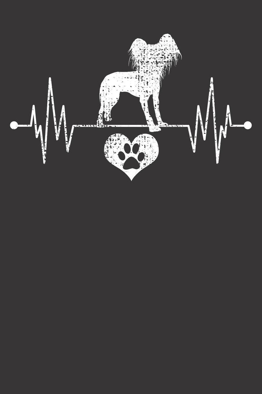 Chinese Crested Notebook: Dog Vintage Heartbeat ECG Love Paw Heart 6x9 College Ruled 120 Pages Student Teacher School