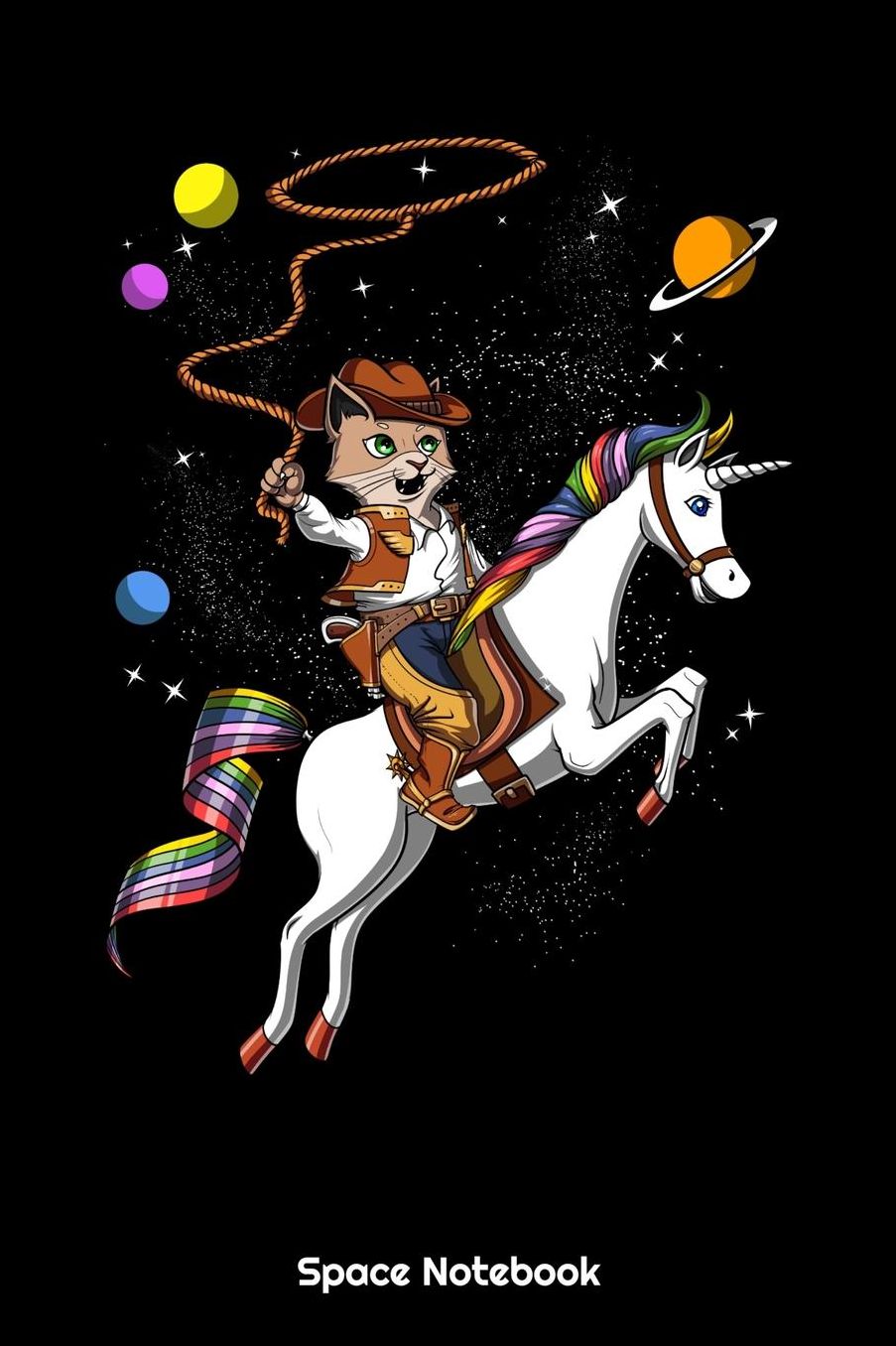 Space Notebook: Space Cat Cowboy Riding Unicorn Notebook