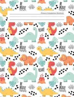 Primary Composition Notebook: Write and Draw Story Journal Unruled Top Ruled Bottom Half Page Dotted Dashed Midline Lined Paper Picture Drawing Space Primary Handwriting Practice Composition Notebook for Kindergarten Grades K-2 Kids Girls Boys, Dinosaur