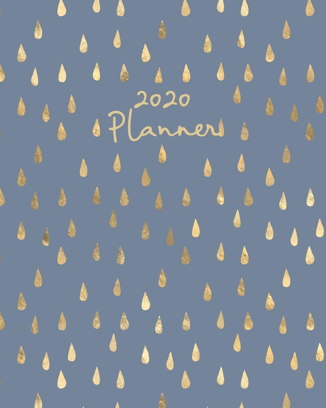 2020 Planner: Weekly Basic Large Planner: 52 Week Agenda: Extra Dot Grid Pages: Slate Blue & Gold Raindrops Paperback Cover