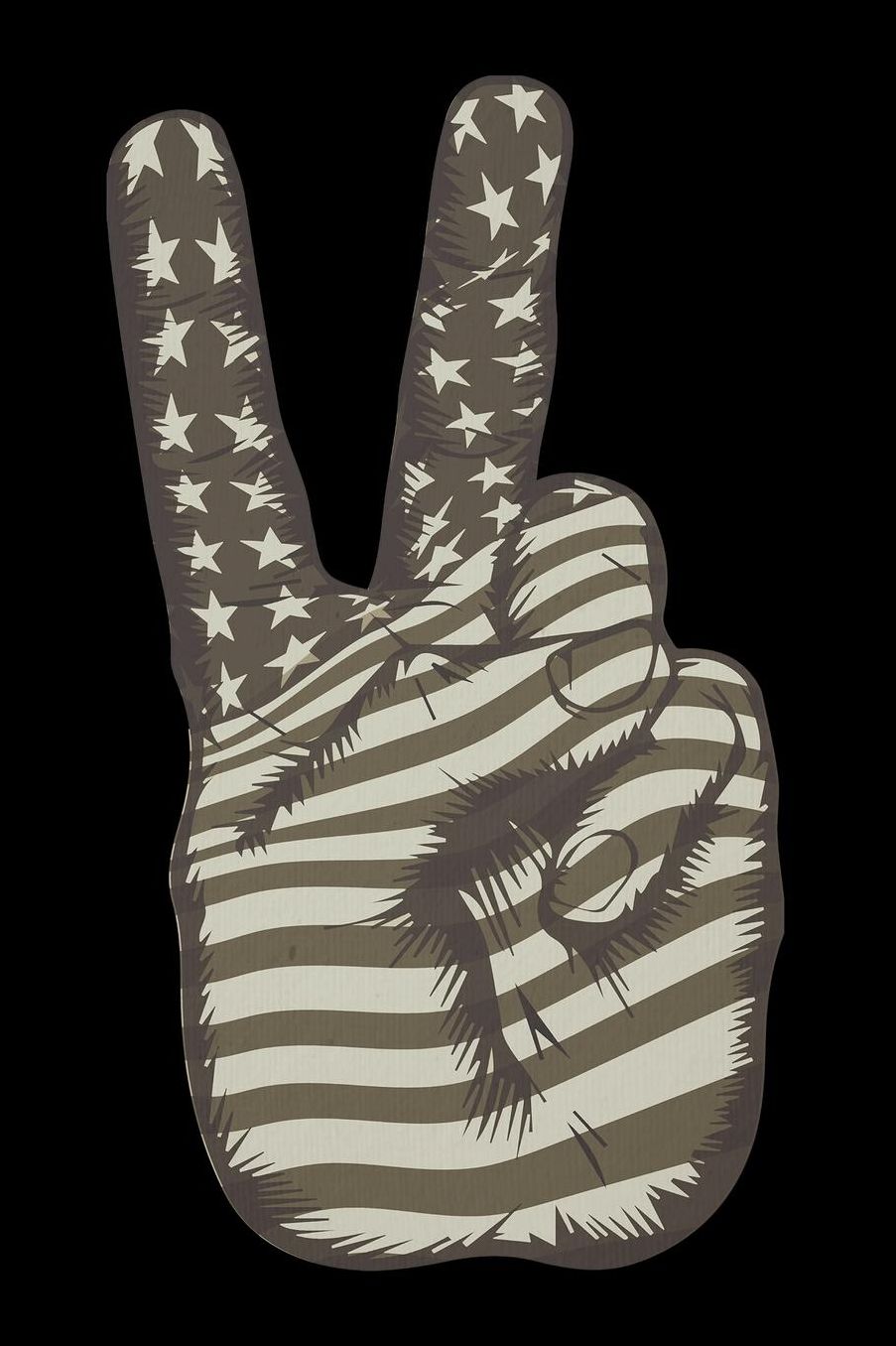 Journal: American Flag Peace Sign V Victory Hand Black Lined Notebook Writing Diary - 120 Pages 6 x 9