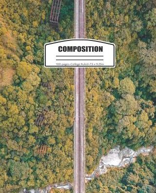 Composition: College Rule School Notebook or Journal. Train Track in Forest Blank Lined Book