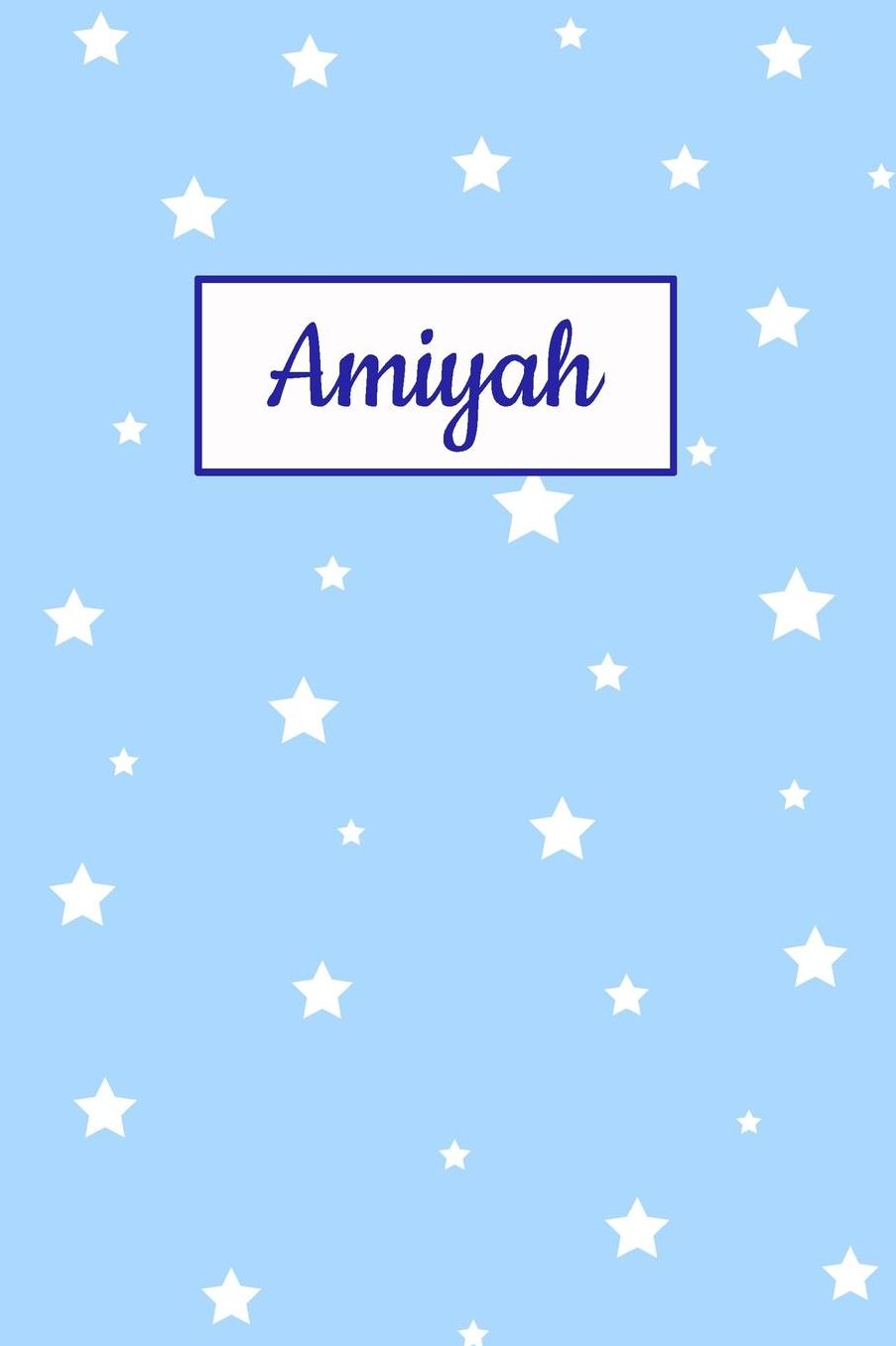 Amiyah: Personalized Name Journal. Wide Ruled (Lined) Writing Diary, Composition Book. Baby Blue Star Cover for Girls, Kids and Teens