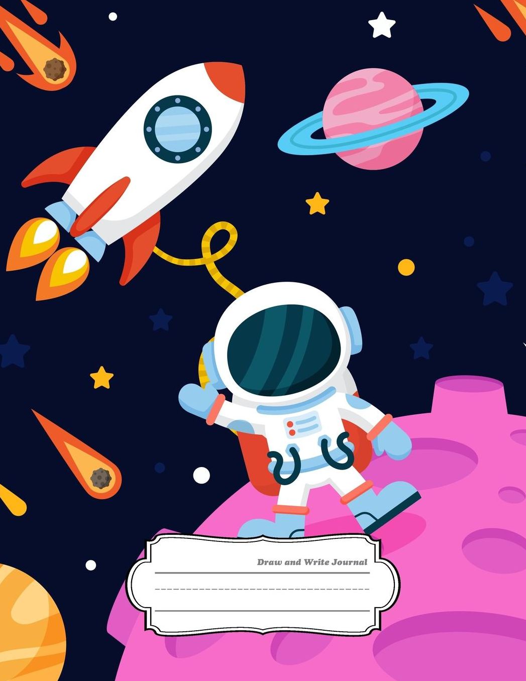 Draw and Write Journal: Primary Composition Notebook Write and Draw Create Story Journal Unruled Left Ruled Right Page Dotted Dashed Midline Lined Paper Large Picture Drawing Space Handwriting Practice for Kindergarten Grades K-2 Kids Girls Boys, Space
