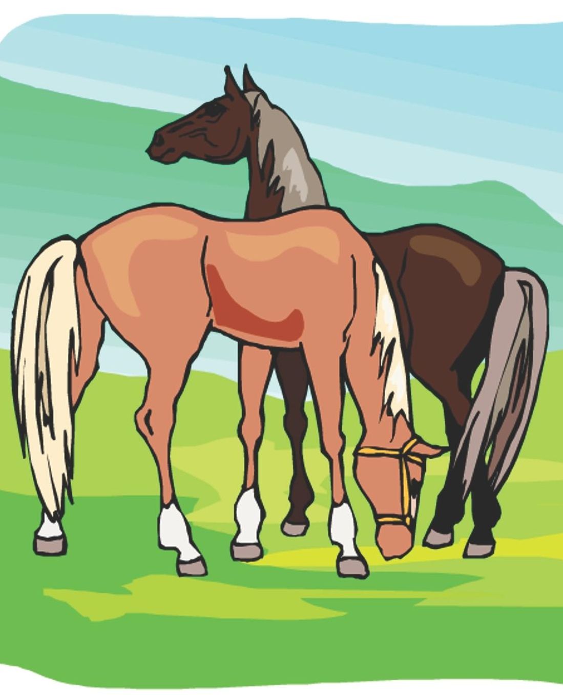 Horse Illustration School Composition Book Equine Grazing Horses: Horse Picture Equine Covers Composition Books Notebooks (Notebook, Diary, Blank Book)