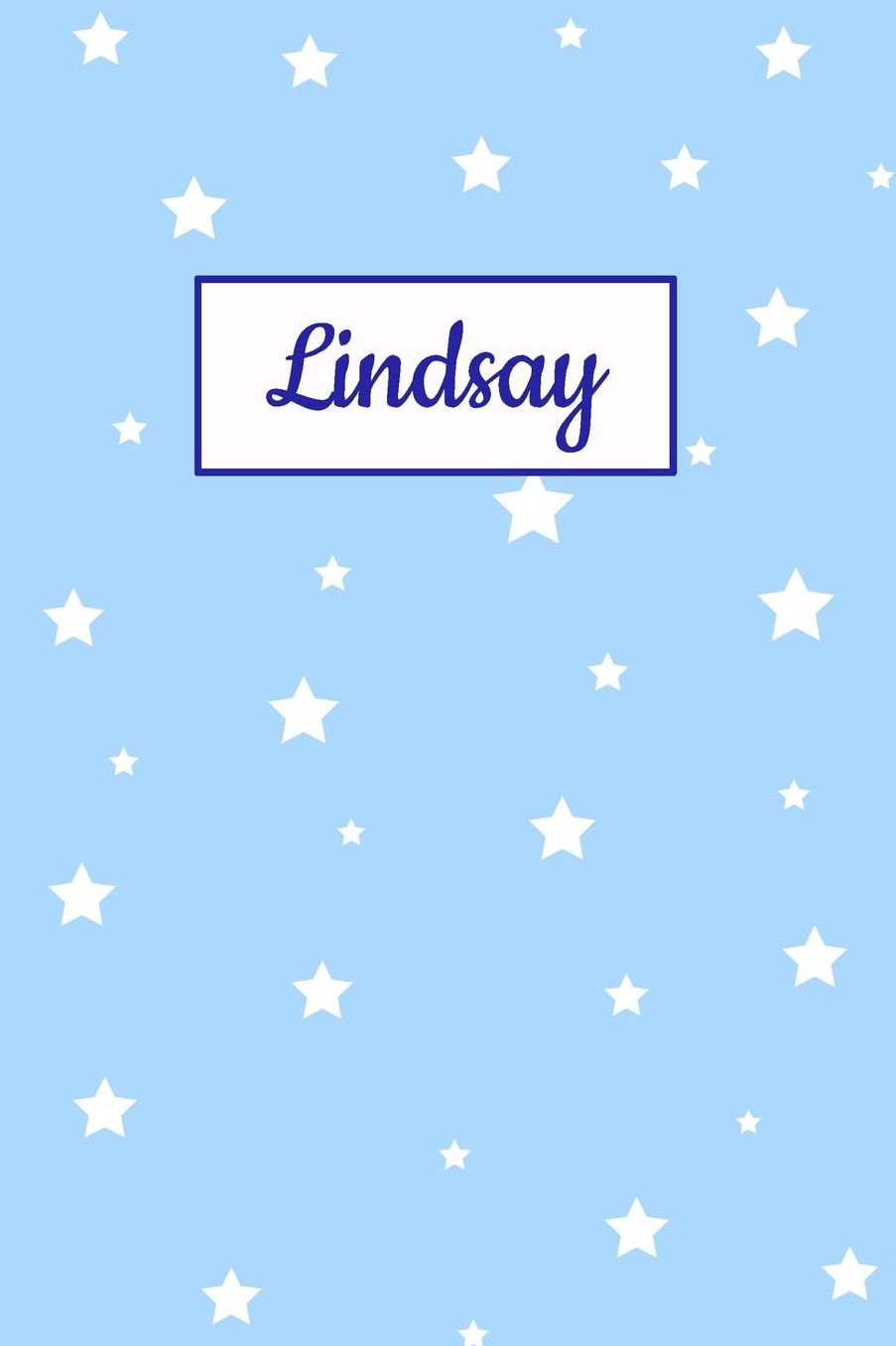 Lindsay: Personalized Name Journal. Wide Ruled (Lined) Writing Diary, Composition Book. Baby Blue Star Cover for Girls, Kids and Teens