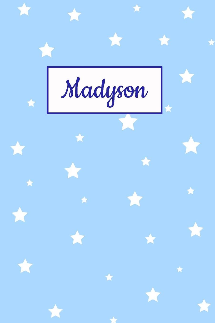 Madyson: Personalized Name Journal. Wide Ruled (Lined) Writing Diary, Composition Book. Baby Blue Star Cover for Girls, Kids and Teens