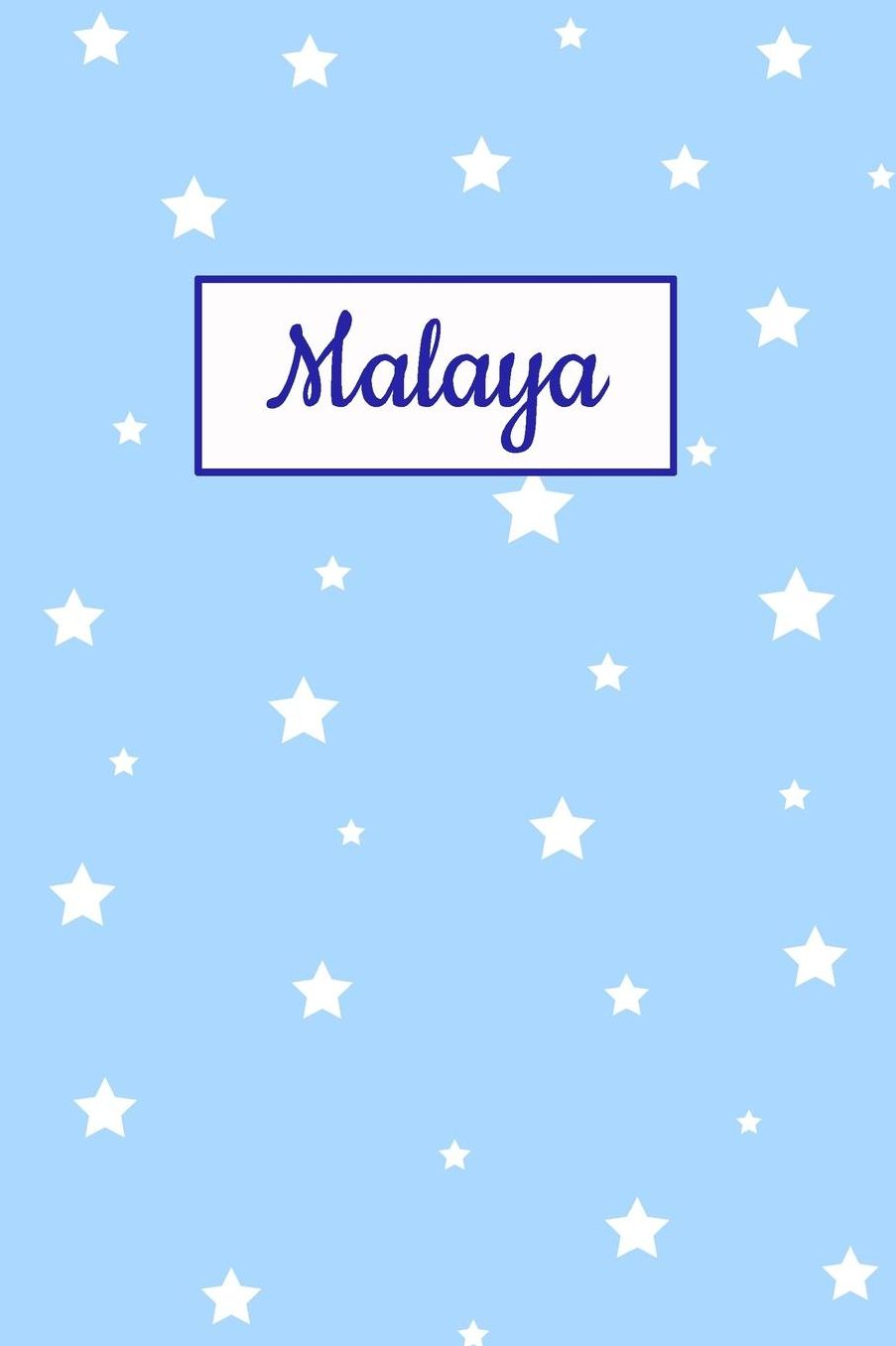 Malaya: Personalized Name Journal. Wide Ruled (Lined) Writing Diary, Composition Book. Baby Blue Star Cover for Girls, Kids and Teens