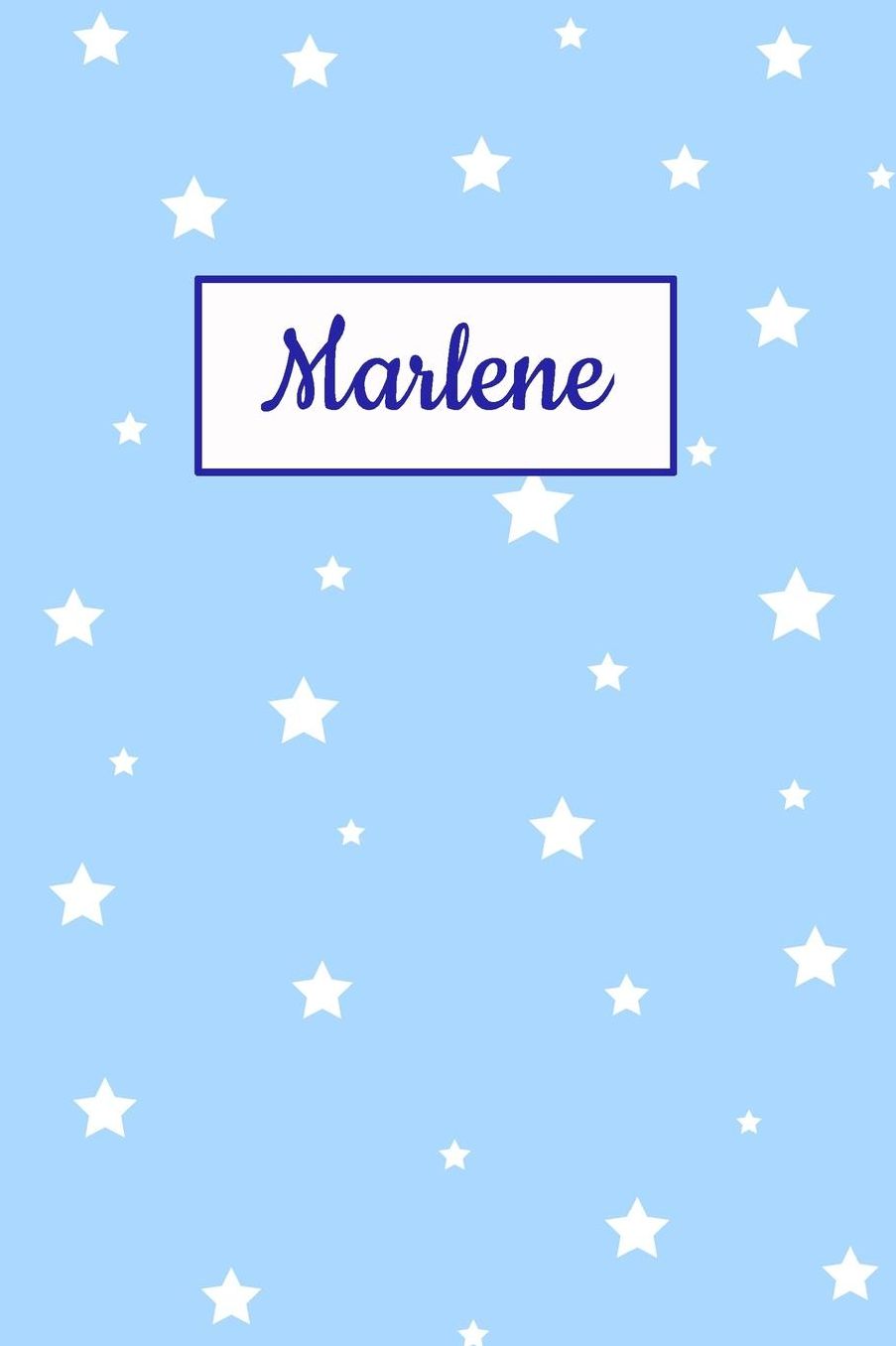 Marlene: Personalized Name Journal. Wide Ruled (Lined) Writing Diary, Composition Book. Baby Blue Star Cover for Girls, Kids and Teens