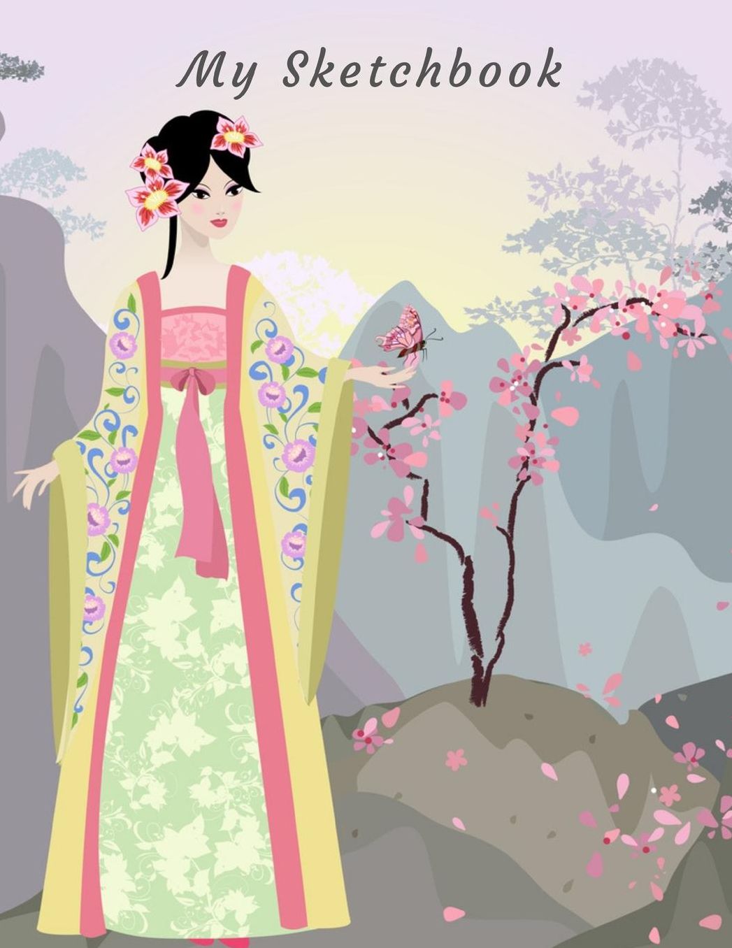 My Sketchbook: Chinese landscape with young woman, Large sketchbook, 120 pages, 8.5 by 11
