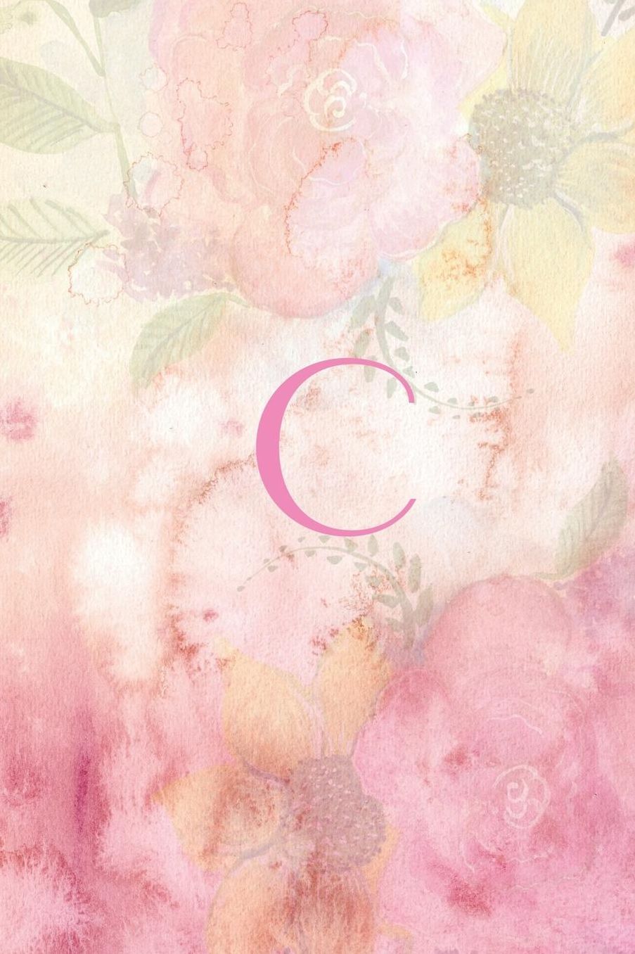 C: Monogram Initial Notebook for Women and Girls With Pink Flowers, Blank, 6 x 9, 110 pages