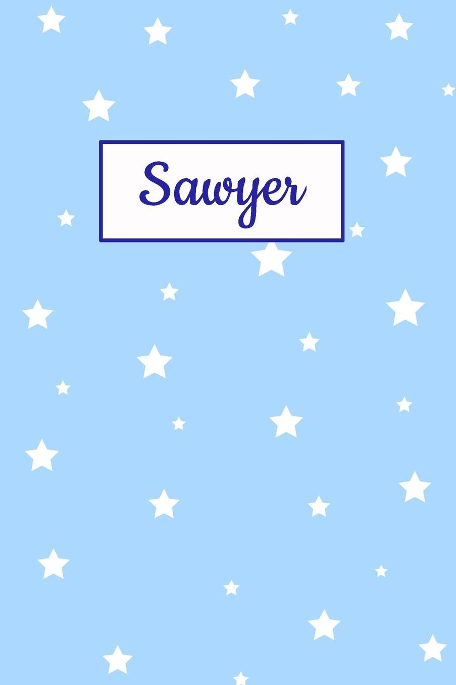 Sawyer: Personalized Name Journal. Wide Ruled (Lined) Writing Diary, Composition Book. Baby Blue Star Cover for Girls, Kids and Teens