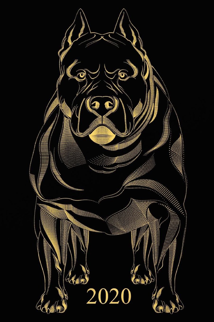 2020: Agenda - Planificateur Hebdomadaire et Mensuel - Agenda semainier 2020 - Calendrier des semaines 2020 - 20 pages Adresses - 12 pages relevï¿½ de temps - Or Noir - Chien Pitbull