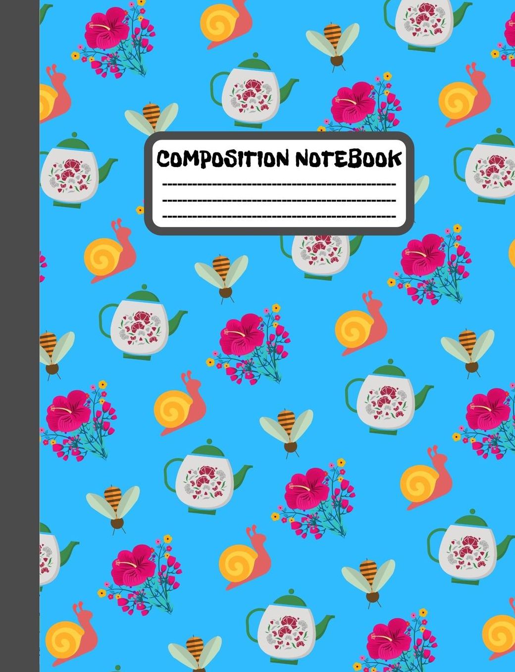 Composition Notebook: Bees Snails Teapots College Ruled Lined Journal for School