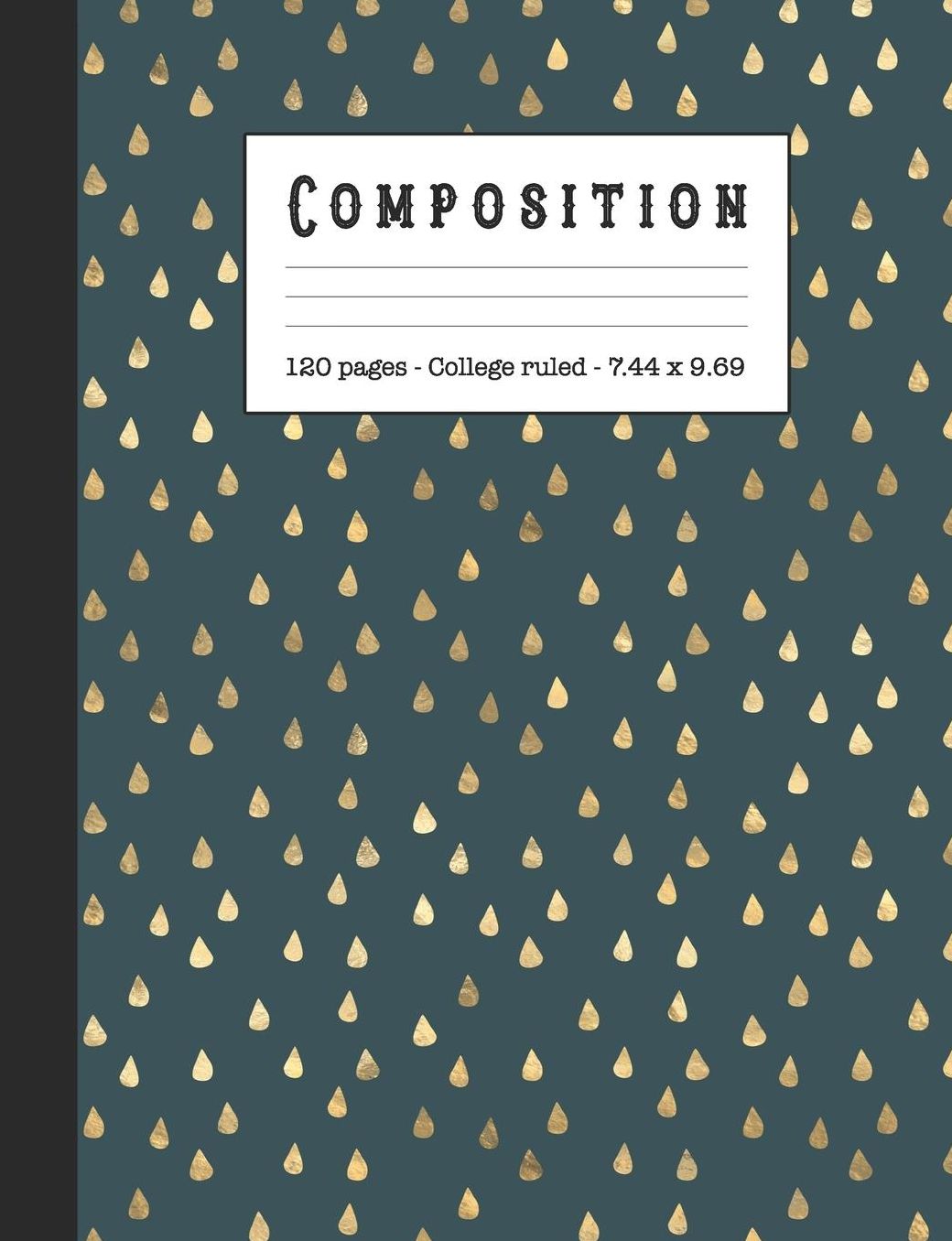 Composition: Wide ruled education composition notebook for school and college students and teachers - Green and metallic gold leaf cover art design
