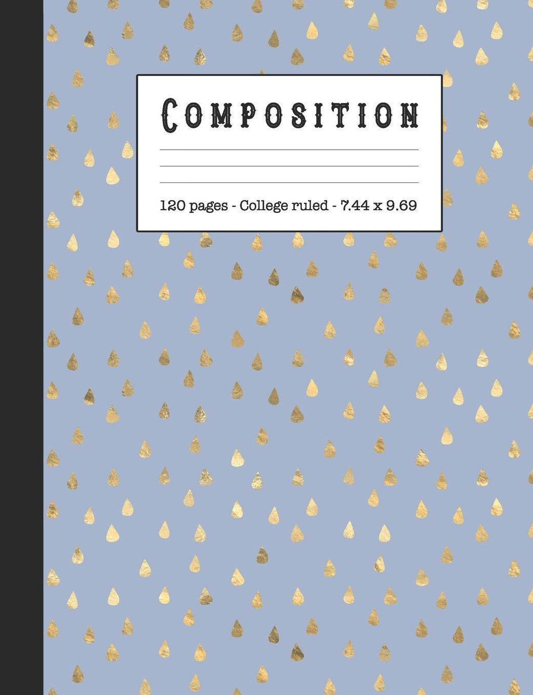 Composition: Wide ruled education composition notebook for school and college students and teachers - Blue and metallic gold leaf cover art design