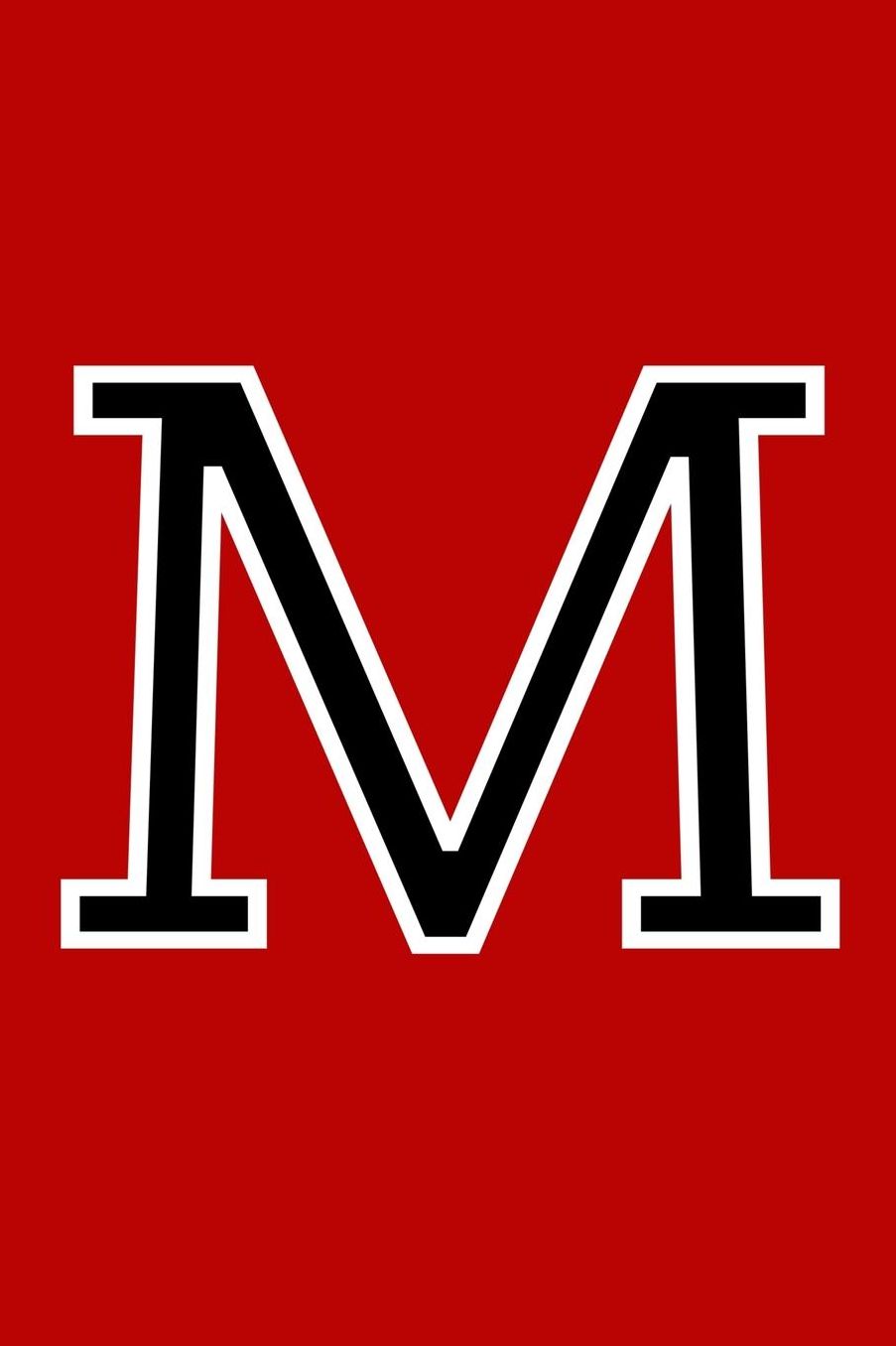 M: Monogram Journal A Initial, Writing Composition Notebook or Diary. Solid Red with Black Alphabet Letter - 6 x 9 110 College Ruled Blank Lined Pages With Space For Date.