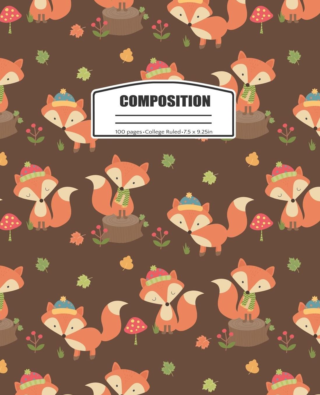 Composition: College Rule School Notebook or Journal. Cute Autumn Forest Foxes Blank Lined Book
