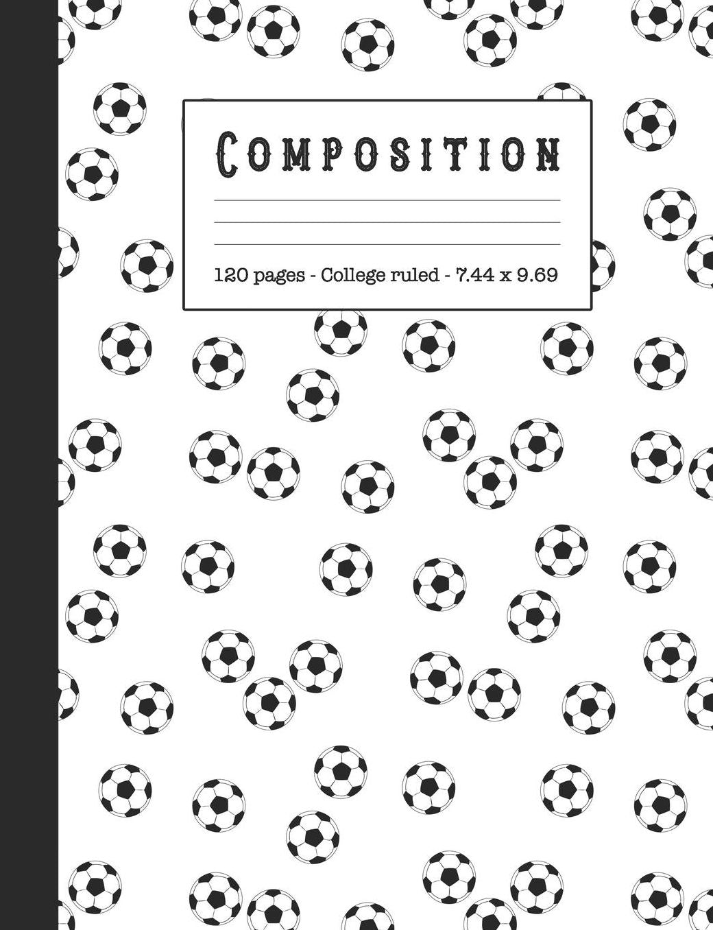 Composition: Wide ruled education composition notebook for school and college students and teachers - Black and white football print cover art design