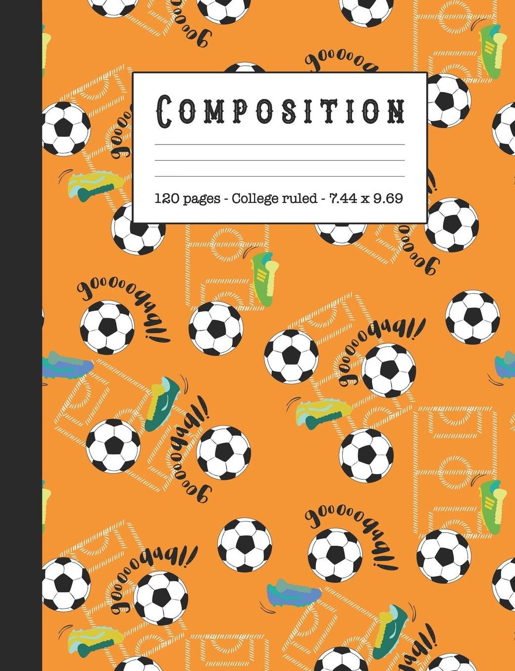 Composition: Wide ruled education composition notebook for school and college students and teachers - Orange football goal print cover art design