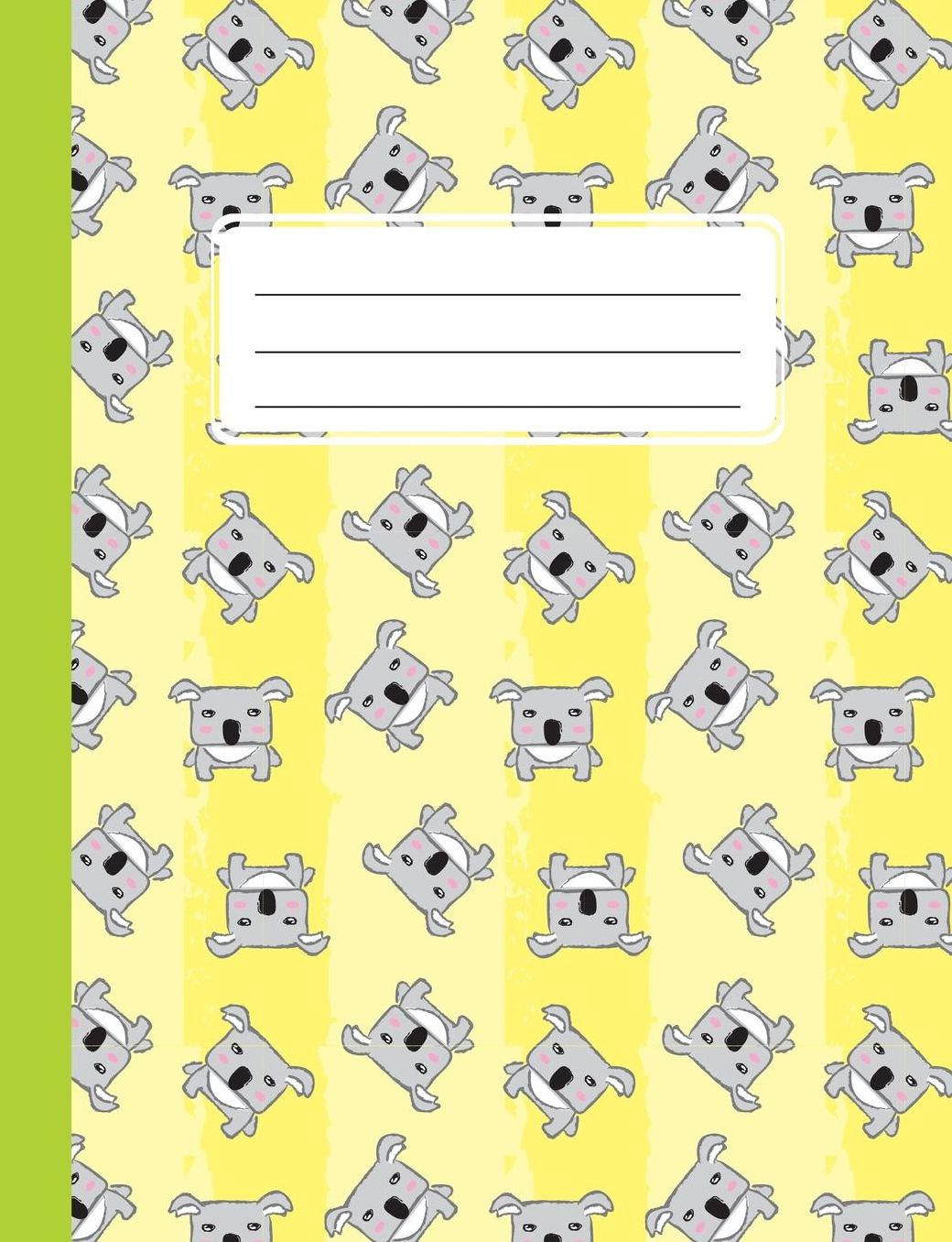 Cute Koala Pattern: 7.44 x 9.69 wide ruled lined blank 110 pages. journal, notebook or diary.